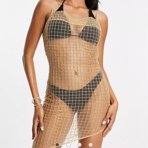 NWT asos beaded gold mesh swimsuit cover